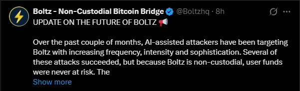 Boltz桥易主：AI攻击后重启，创始团队悄然退场