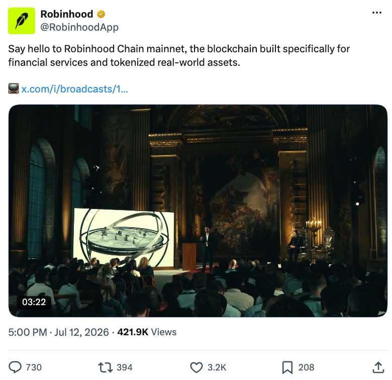 Robinhood链三周破局：日活超Base，交易量登顶以太坊二层