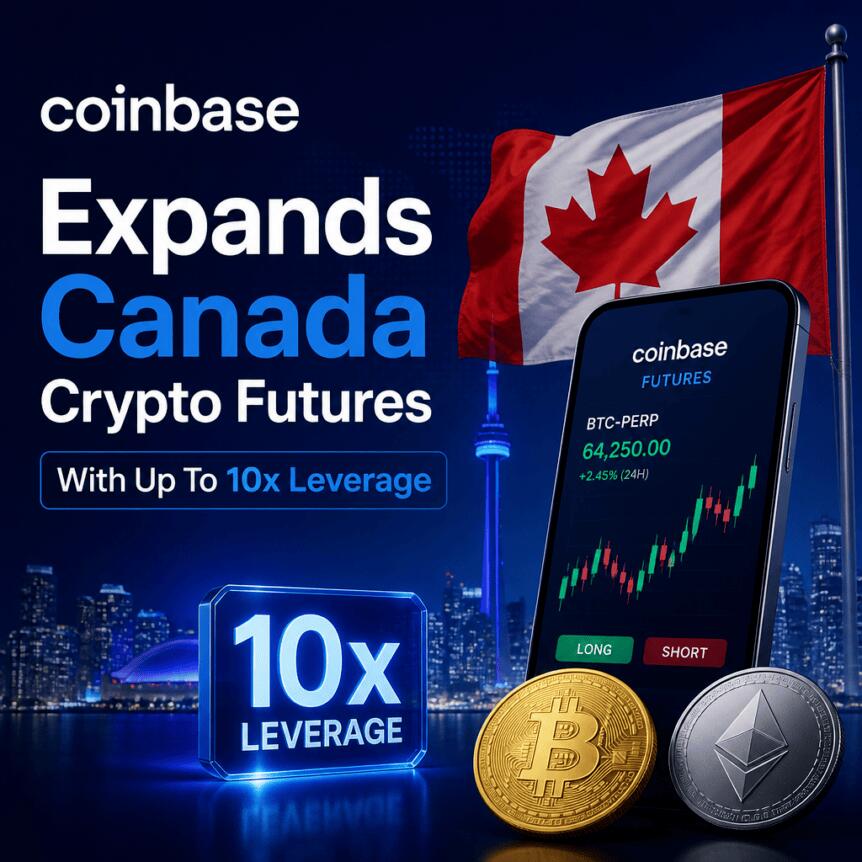 Coinbase在加拿大扩展加密货币期货业务，提供最高10倍杠杆