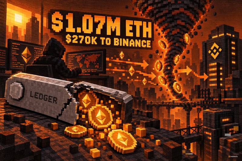 Ledger经销商黑客向Tornado Cash发送107万美元ETH，向Binance发送27万美元