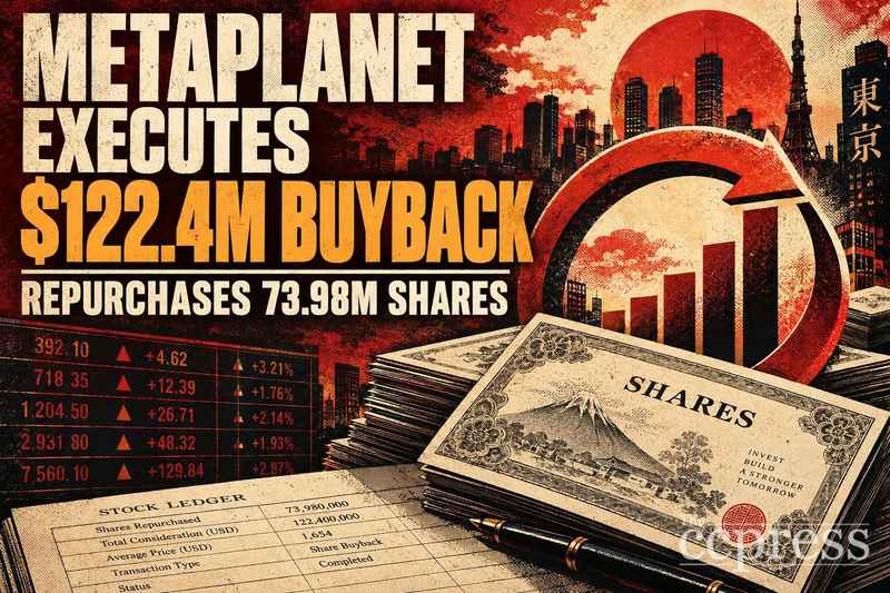 Metaplanet 执行1.224亿美元股票回购，购回7398万股