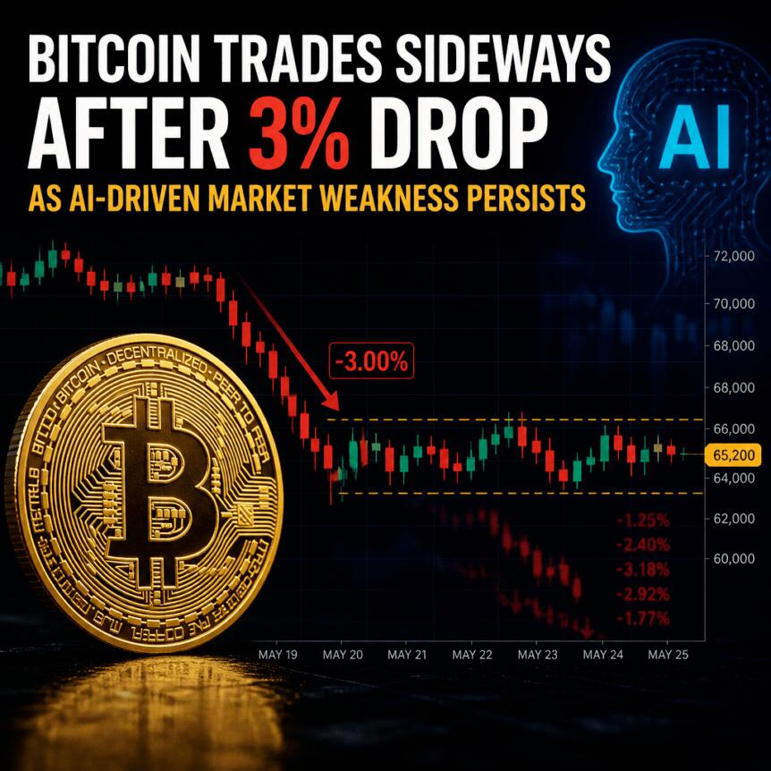 比特币在3%跌幅后横盘整理，AI驱动的市场疲软持续